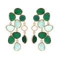Orecchini bohémien lunghi a goccia con pietre preziose in resina colorata e nappe - Verde