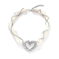French vintage heart pendant necklace with pearls and rhinestone mesh chain - Silver