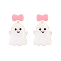 Orecchini a fantasma con fiocco rosa e smalto bianco per regalo Halloween - Rosa e Bianco