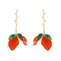 Luxurious layered gold floral earrings with red and green enamel petal drops - Orange