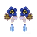 Böhmische mehrlagige Blumenohrringe mit blauen Blütenblättern und bunten Kristallen - Blau
