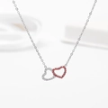 Collana in acciaio al titanio argento con cuori intrecciati e zirconi rossi - Stile Doppio Cuore Zircone Rosso e Bianco / Colore acciaio