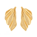 Artistic gold leaf earrings with textured irregular petals on a white background - Gold
