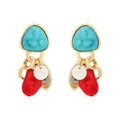 Bohemian turquoise schelp kwastje oorbellen met rode hars en goud accenten - Meerkleurig