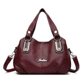 Retro deep wine red pebbled leather handbag for women with silver Jinfkin logo - Burgundy