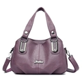Dark purple large capacity leather tote bag with silver U-shaped metal pendants - Purple