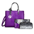 Conjunto de bolsos de mujer 3 en 1 color púrpura con diseño de cocodrilo y piel de serpiente - Violeta