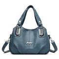 Dark blue pebbled leather tote bag for women with silver logo and adjustable strap - Blue