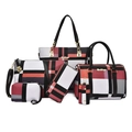 Klassisches 6-teiliges Handtaschenset mit Karomuster, Shopper und Umhängetasche in Rot-Schwarz - 6-Teiliges Set / Rot