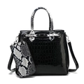 Black crocodile pattern tote bag with snakeskin texture straps and matching wallet - Black