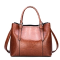 Deep brown glossy faux leather tote bag with vintage texture and silver hardware - Brown