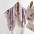 Detailed texture of light purple silk square scarf featuring realistic ginkgo leaf prints - Ginkgo Leaf (Purple)