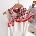 Elegant silk scarf with red circular geometric patterns styled on a white summer dress - 70*70cm / FJ963-2 White Red Geometric