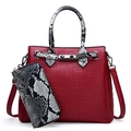 Red crocodile embossed tote bag and matching wallet set with stylish snakeskin pattern handles - Red