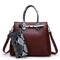 Burgundy faux crocodile tote bag set with snakeskin print handles and matching wallet - Dark Brown