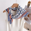 Detail of silk scarf with geometric chain pattern styled on a white dress neckline - 70*70cm / FJ963-3 Cream Orange Chain