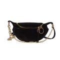 Chic black rhinestone crescent crossbody bag with golden chain strap and double zip - Black Rhinestone