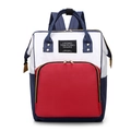 Three-color patchwork diaper backpack in white, red, and navy with a front zipper pocket - Red/White/Blue