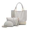 Ensemble de sacs 3 pièces gris clair avec détails rivetés et bandoulière chaîne - Gris clair