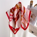 Equestrian print silk scarf with floral motifs in soft pink and red satin finish - 70*70cm / FJ965-1 Pink Equestrian Floral