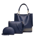 Ensemble 3 pièces de sacs bleu marine avec cabas, sacoche et pochette à rivets dorés - Bleu