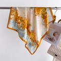 Detail of artistic abstract print silk scarf with ginger and blue patterns - Yellow Abstract Art Print