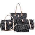 Vierdelige zwarte handtassenset met kettingprint en beige handvatten voor vrouwen - Zwart