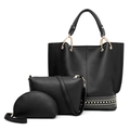 Ensemble de 3 sacs à main noirs tendance avec rivets dorés sur le grand sac - Noir
