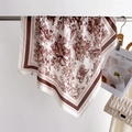 Elegant cream silk square scarf with vintage red Toile de Jouy print and tassel border - Coffee