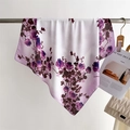 Elegant purple floral gradient silk square scarf draped on a display with luxury bag - Purple Rose Print