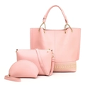 Rosa 3-teiliges Handtaschen-Set mit Shopper, Umhängetasche und Nietendetails - Rosa