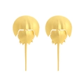Retro matte gold horseshoe crab long drop earrings with unique marine animal design - Gold