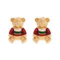 Detalle de pendientes de oso de esmalte con diseño festivo navideño rojo y verde - Multicolor