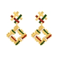 Geometric woven texture alloy earrings with red and green enamel for Christmas holiday - Colorful