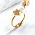 Anello a fiore dorato con zirconi e fascia regolabile per donna elegante - Anello di Fiore di Prugno (R0071G)