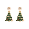 Christmas tree drop earrings with colorful rhinestones, imitation pearls and green glitter finish - Multi-color