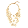Collier doré à trois rangs avec disques métalliques martelés irréguliers pour femmes - Doré