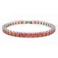Silver tennis bracelet featuring a continuous row of square-cut red zircon stones - Square Red Zircon