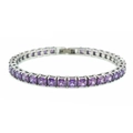 Tennis-Armband mit violetten Zirkonia im Quadratschliff und Silberfassung - Lila
