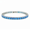 Dunkelblaues Tennisarmband mit quadratischen Zirkonia aus poliertem Edelstahl - Tiefseeblau
