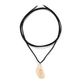 Minimalist shell pendant necklace with gold textured metal and black cord strap - Gold