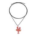 Collana con ciondolo a forma di aragosta rossa con finiture dorate e accenti verdi su cordino - Aragosta Rossa (A)