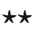 Boucles d'oreilles étoile de mer vintage en émail noir et points métalliques dorés - Noir