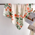 Elegant floral gradient silk square scarf for women shown hanging in a stylish setting - Beige Rose Print