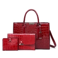 Three-piece red handbag set with embossed crocodile texture and glossy patent finish - Three-Piece Set / Red Bag Set