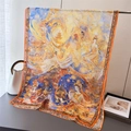 Detailed close-up of Dunhuang style silk shawl with golden fairy and palace patterns - 180*70cm / Yellow