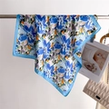 Elegant floral silk scarf with blue flower print and chain bag in a stylish display - One Size / Blue (FJ988-4)