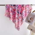 Detail of elegant pink floral silk scarf draped with a stylish white quilted chain bag - One Size / Pink (FJ988-5)