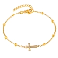 Bracelet en acier titane doré 18 carats avec pendentif croix et zircons brillants - Style Perle de Zirconium Micro-incrusté Croix (B0046G) / Or