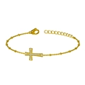 Bracelet croix en acier titane plaqué or 18 carats orné de zircones scintillantes - Style Horizontal Croix Micro-incrusté Zirconium (B0049G)